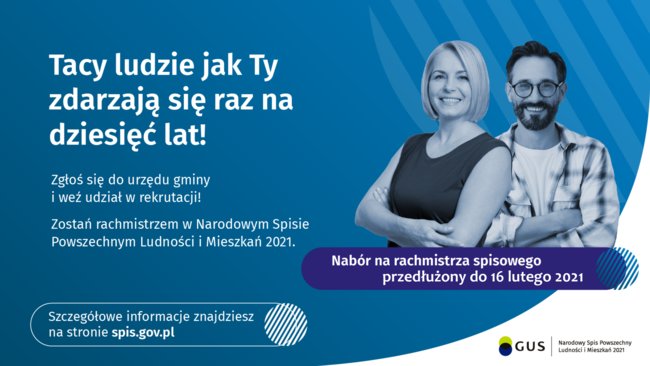 Przedłużenie naboru kandydatów na rachmistrzów spisowych do narodowego spisu powszechnego ludności i mieszkań w 2021 r.